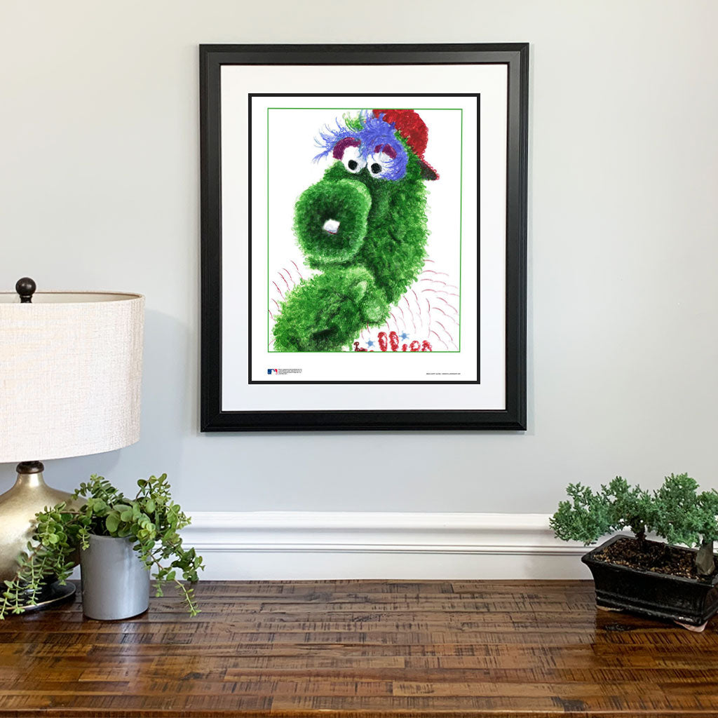 Phillie Phanatic 16x20 autographed Flag photo framed